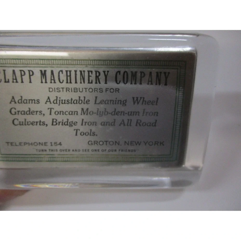Antique Clapp Machinery Company Groton NY Mirror Back Paperweight